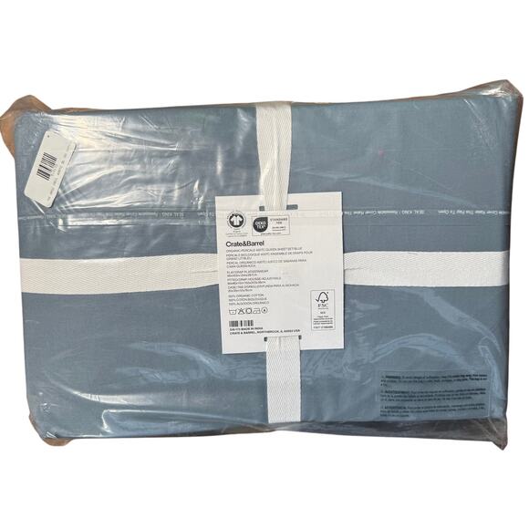 Crate & Barrel Organic Cotton 400 Thread Count Queen Sheet Set Blue NWT - Picture 2 of 4